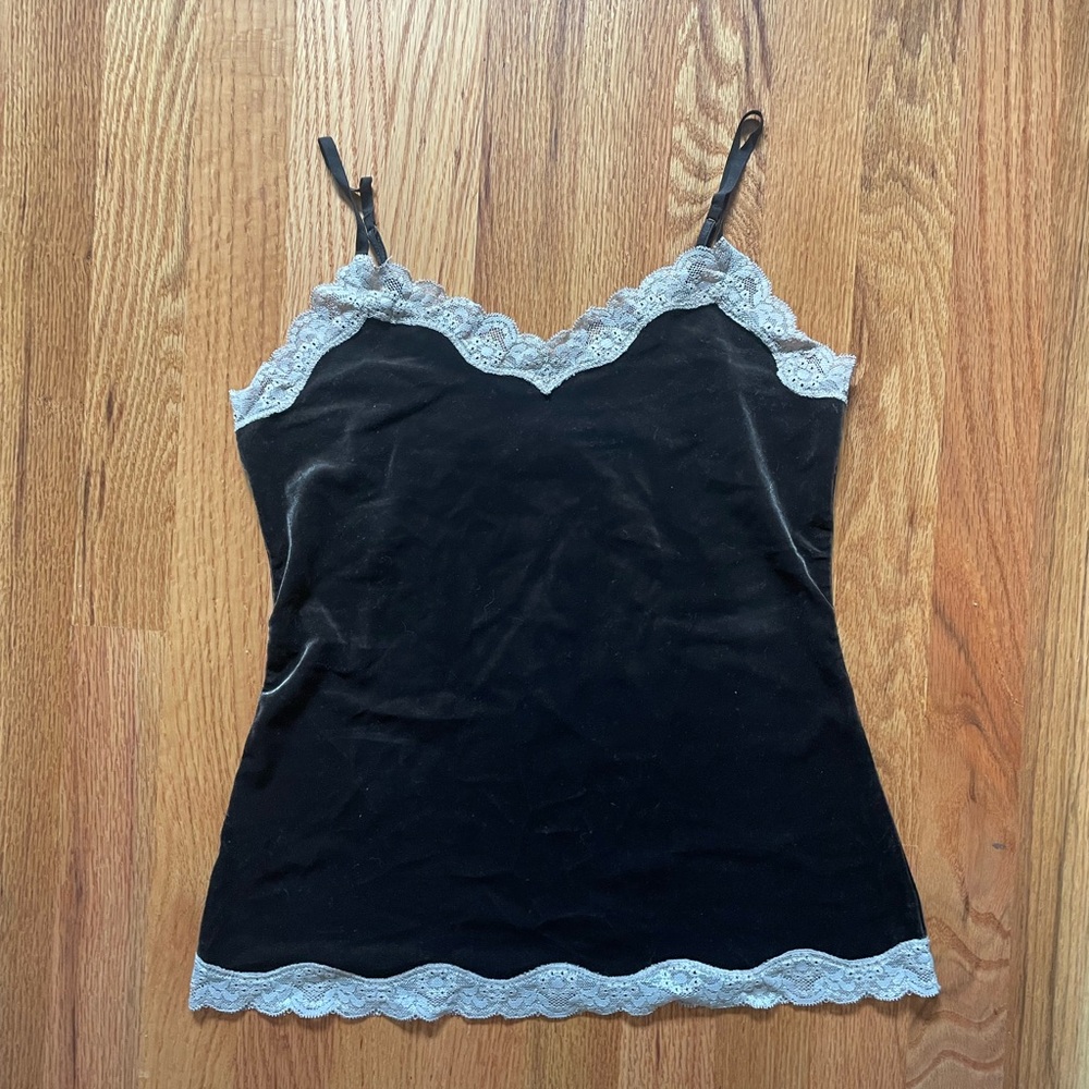 LOFT Black Camisole with Gray Lace Trim